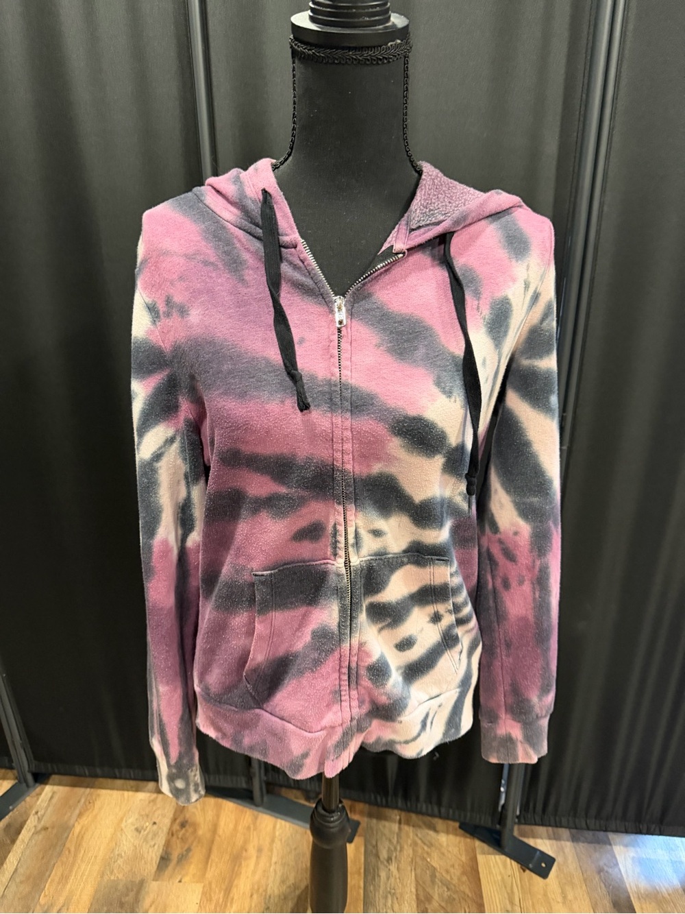 PINK Victoria's Secret Pink & Black Tie-Dye Zip Hoodie